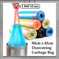 15pcs/Roll 45x50cm Thickened Garbage Bag Cleaning Trash Bag Drawstring Kitchen Garbage Plastic Bag W