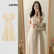 (trendy6)Lovito Casual Dress Plain Bow Dress for Women L91AD333