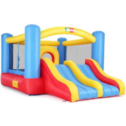 Whubefy 12.6x9FT Bounce House for 3-6 with Blower Large Inflatable Bounce House with Double Slide Ce