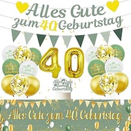 Afritee 40th Birthday Decoration Man Woman, Pack of 23 Sage Green Banner Garland Balloons Cake Decor