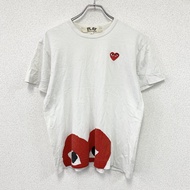 PLAY COMME des GARCONS短袖印花 T 卹，單線縫製，白色，L 碼，古著。