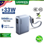 【3C Certified】UGREEN 33W 10000mAh Powerbank Built in Cable USB-C PD Fast Charging USB-A Type-C Light