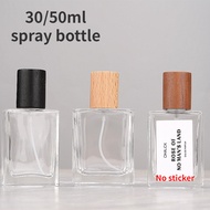 30ml 50ml Clear Glass Perfume Spray Bottle Empty Portable Premium Refillable Bottle With Wooden Cap
