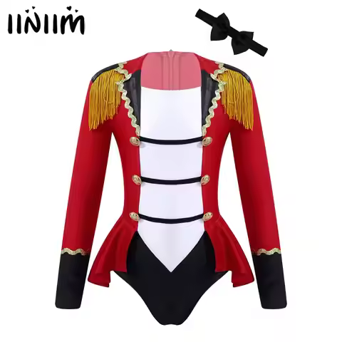Girls Circus Ringmaster Costume Lion Tamer Showman Cosplay Outfits Showman Majorette Tassel Leotard 
