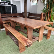 IPRO Outdoor Furniture Reclaimed Wood Cengal Outdoor Set Table and Chair wt Clear Lacquer Top Surface Klang Valley only