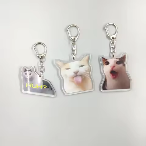 Viral Video Memes Series Of Keychains -huh Cat Confused Shocked Cat,cat Crunching, Also Known As cru
