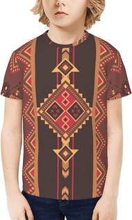 Kids T-Shirt Short Sleeve Ethnic Pattern Aztec Native American Boys Girls Tee Shirts Tops