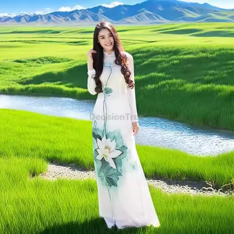 2026 exquisite gorgeous floral pattern design qipao retro slim fitting vietnam ao dai fashionable te