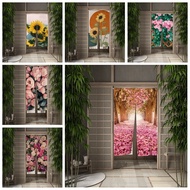 Fashion 2023 Spring Flowers Door Curtain Dining Kitchen Door Curtain Japanese Style Partition Curtain Drape Entrance Hanging Half-Curtains