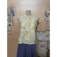 Women's cream yellow floral tank top, size m a75