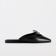 ZARAˉ 2024 New Baotou Half Slippers Women Wear Bow Fairy Wind Square Head Flat Muller Shoes Sandals 