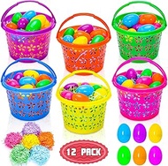12 Pack Easter Baskets for kids, 36Pcs Easter Eggs Empty and 60g Easter Grass, Plastic Easter Egg Ba