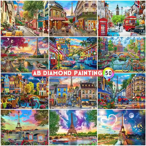AB Drills Diamond Mosaic Street Diamond Painting House Embroidery Tower Landscape Picture Rhinestone