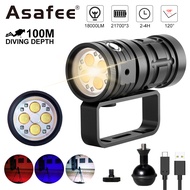 Asafee D16 ไฟฉายดำน้ำ 18000LM ไฟสว่างสูง COB LED ไฟเสริมใต้น้ำ ถ่ายภาพใต้น้ำ แบตในตัว ไฟแดง/ไฟน้ำเงิ