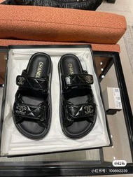 Chanel 24p sandals shoes slippers 魔術貼 老爹鞋 拖鞋 涼鞋  黑色 羊皮