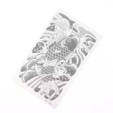 Semi Permanent Fake Tattoo Sticker Japanese Koi Fish Cherry Blossom Waterproof Design For Men Arm Bo