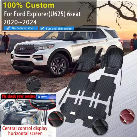 Car Mat Floor For Ford Explorer U625 2020~2024 6 Seater Leather Carpet Central Control Display Horiz