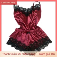 HUFANG Phụ Nữ Ngủ không tay Dây Đeo Quần Áo Ngủ Ren TRIM satin cami Top Pajama Set