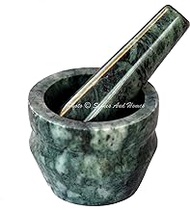 Stones And Homes Indian Green Mortar and Pestle Set Small Bowl Marble Stone Molcajete Herbs Spices for Kitchen 3 Inch Polished Decorative Round Medicine Pills Stone Grinder - (7.5x5.6x3.2 cm)