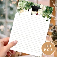 30 sheets, B5 green floral graduation cap-themed writing paper, lined, glue-free, ideal for notebook