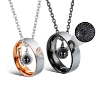 Rose Gold Plated Heart Projection Couple Necklace, 100 Languages I Love You Inlaid CZ Stone Custom E