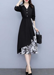 dress wanita korea lengan panjang D7764