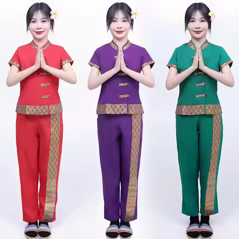 Pure Cotton Short Sleeves Technician Work Clothes Thai Foot Bath Beauty Salon SPA Tops + Pants South