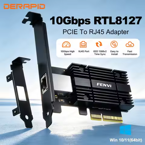 10G Network Card 1 Port PCIe 3.0 X1 Realtek RTL8127 PXE Boot 10Gbps RJ45 LAN for PC Server NAS Gamin