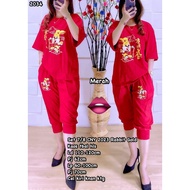 MERAH Red t-shirt suit 2023 CHINESE NEW YEAR T-SHIRT SUIT red t-shirt suit 7per8 rabbit t-shirt suit