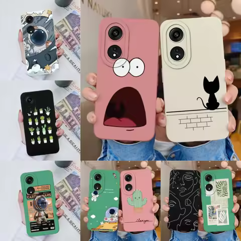 Case For Oppo A58 A78 4G 5G Fashion Cats Astronaut Square Liquid Soft Shockproof Cover For Oppo A 58