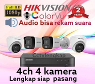PAKET KAMERA CCTV HIKVISION 4 CHANNEL 4 KAMERA 2MP COLORVU AUDIO