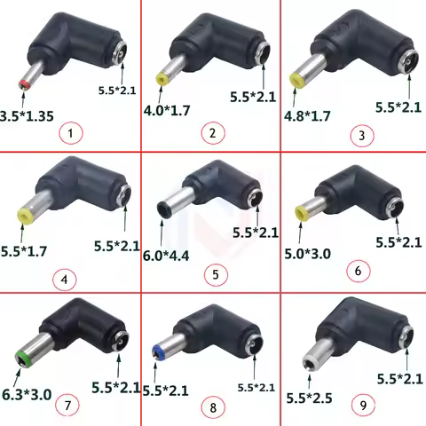 DC 5.5 X 2.1 Female Jack Power Adapter to 3.5X1.35/4.0X1.7/4.8X1.7/5.5X2.1/5.5X2.5/6.3X3.0/6.0X4.4mm