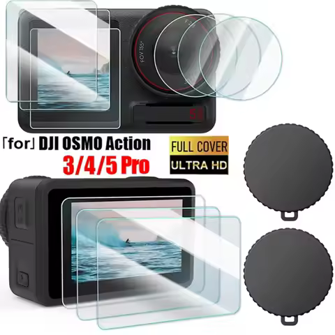 For DJI Osmo Action 5 Pro 4 3 Screen Protector Tempered Glass Film Lens Cover Cap for DJI Action 5Pr