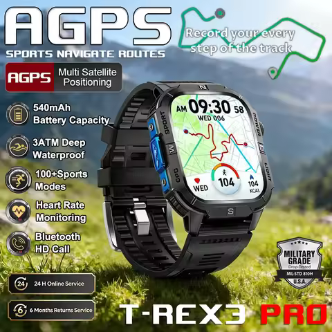 T-Rex3 Pro AGPS Navigate Routes Sports SmartWatch Compass 3ATM Waterproof 100+Sports tracker Outdoor