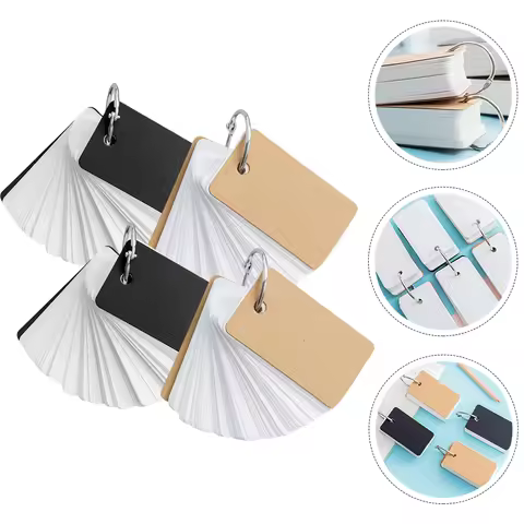 4Pcs Black Cover Words Flashcards Blank Memory Cards Simple Style Memo Cards English Students Portab