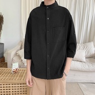 STAR FRUIT Áo sơ mi nam phong cách Nhật Bản thường tay lỡ 3/4 rộng màu trơn Áo sơ mi nghệ thuật