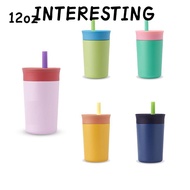 INTERESTING Toddler Cup with Straw, Stainless Steel Insulation Kids Water Bottle, Easy To Clean 12 O