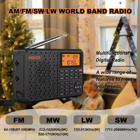 XHDATA D-109 Stereo Digital Portable Radio AM SW MW FM Radio Bluetooth Compatible Multifunctional Ra