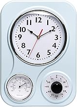 Lily's Home - 9.5 Inch x 12.5 Inch - Retro Kitchen Wall Clock, Vintage Wall Clock with a Thermometer