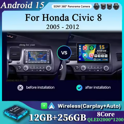 For Honda Civic 8 2005 - 2012 Android 15 Carplay Auto 4G WIFI Car Radio Multimedia Stereo Video Play