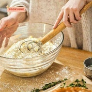 PEONYTWO 13" Oak Handle  Stainless Steel Flour Mixer Flour Beater Flour Mixer