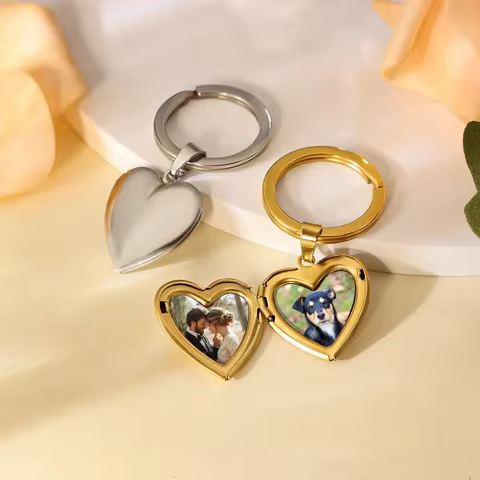 Custom Heart Locket Keychain with Photo Stainless Steel Love Romantic Memorial Gift for Women Person