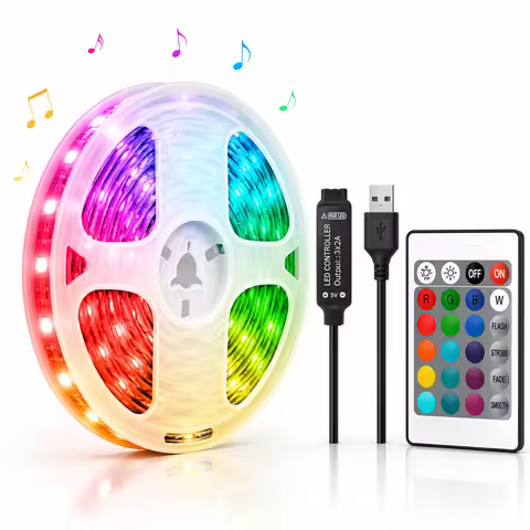 LTG-GEE Led Strip Lights with 24 Key Remote Control RGB Tape Led Wall Room for Home Bedroom Party De