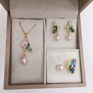 Mother's Day Gift Girlfriend Gift Grade 5A Natural Freshwater Pearl Pendant Earrings Ring Set Natura