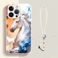 New Year of the Horse Glass Phone Case Suitable for iPhone 17 Pro Max Anti-drop Wrist Strap iPhone 1