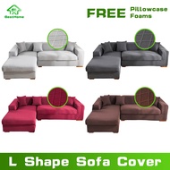 (2 Pcs Sofa Cover Sets)L Shaped Sofa Cover Thicken Fabric L Shape Sofa Set Cover Plain Color Sofa Cover Stretchable L Shape Sofa Seat Cover Couch Cover Free Pillowcase and Foam Sticks