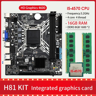 H81-LGA 1150 Kit Motherboard Core I5-4570 Processor DDR3 16GB 8GB x 2 1600MHz PC RAM Supports USB 3.