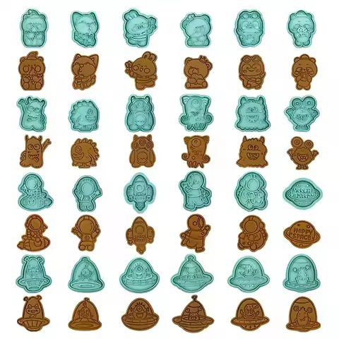 6pcs Cookie Cutter Set Space Astronaut Alien UFO Cute Animal Monster Biscuit Mold Cookie Stamps Baki