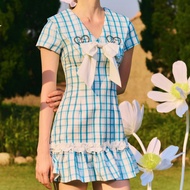 FLAT2112 FF0935 : SECRET LOVE SONG MINI DRESS เดรสสั้น เดรสลายตาราง แฟชั่นผู้หญิง ชุดออกงาน