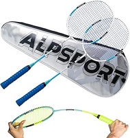 ALPSPORT Gemini 4U G5 Graphite Badminton Rackets Sets of 2, Composite Carbon Fiber Racquets with 1 P